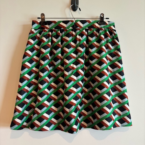 J. Crew 100% Silk Geometric Skirt 8 Lined Pockets Office Careerwear Business - Picture 3 of 6